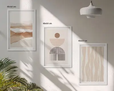 Wall art set featuring abstract landscape geometric nature designs