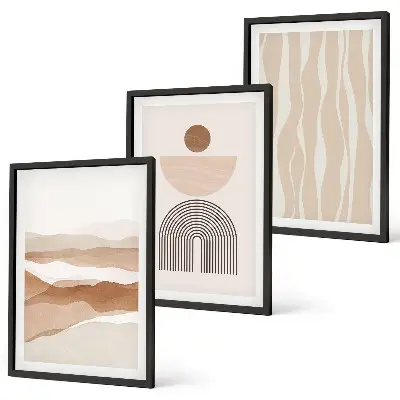 Wall art set featuring abstract landscape geometric nature designs