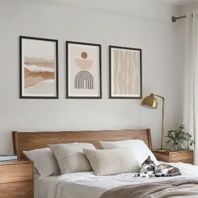 Wall art set featuring abstract landscape geometric nature designs