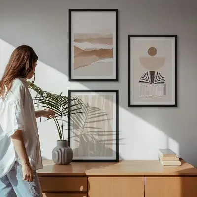 Wall art set featuring abstract landscape geometric nature designs