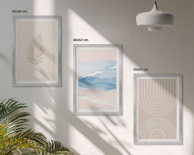 Three-piece wall art piece Leaves waves beige blue