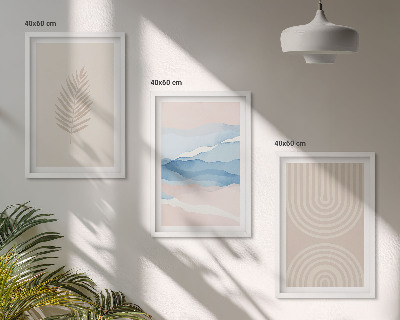 Three-piece wall art piece Leaves waves beige blue