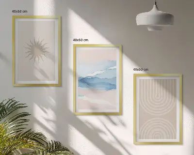 Set of 3 framed wall art pieces featuring abstract sun waves in pastel lines