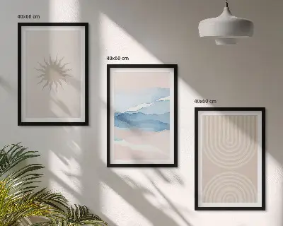 Set of 3 framed wall art pieces Sun waves abstract lines pastel