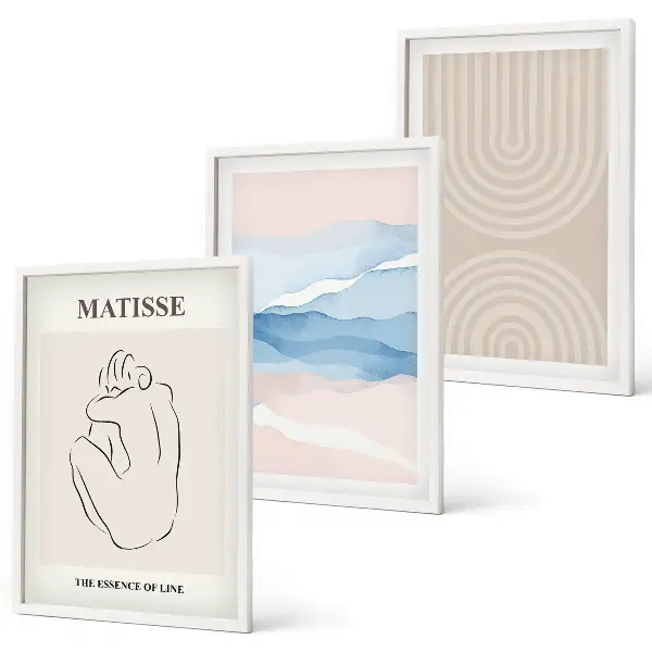 Wall art set Lines waves pastel minimalism
