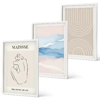 Wall art set minimalist pastel wavy lines