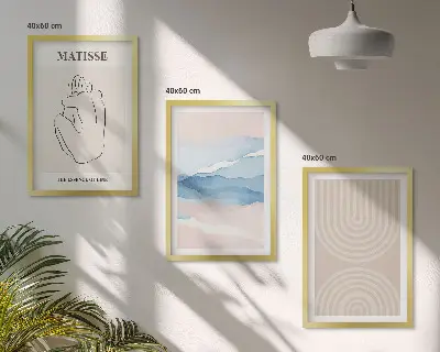 Wall art set minimalist pastel wavy lines