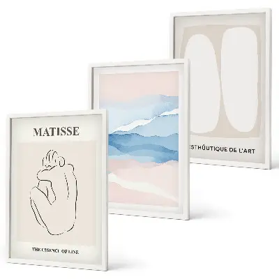 Three-piece abstract wall art set Matisse inspired forms