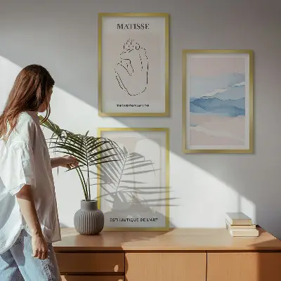 Three-piece abstract wall art set Matisse inspired forms