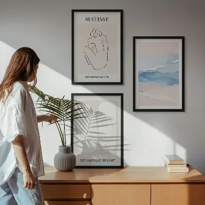 Three-piece abstract wall art set Matisse inspired forms