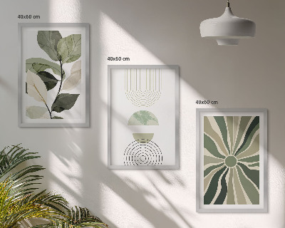 Set of 3 framed wall art pieces Plant motifs, geometry, greenery