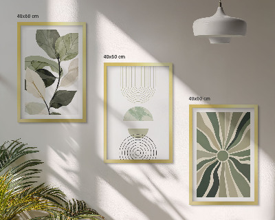 Set of 3 framed wall art pieces Plant motifs, geometry, greenery