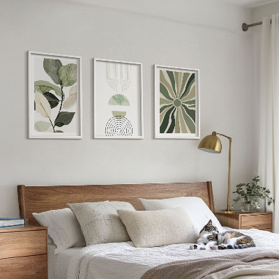 Set of 3 framed wall art pieces Plant motifs, geometry, greenery