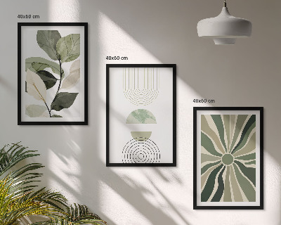 Set of 3 framed wall art pieces Plant motifs, geometry, greenery