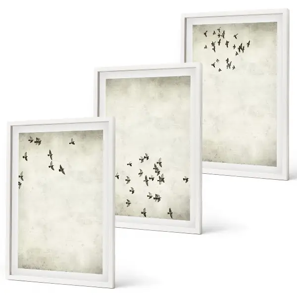 Set of 3 framed wall art pieces Minimalist bird painting