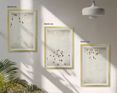 Set of 3 minimalist bird wall art paintings framed prints