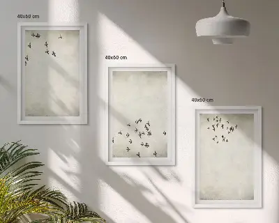 Set of 3 minimalist bird wall art paintings framed prints