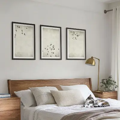 Set of 3 minimalist bird wall art paintings framed prints