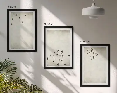 Set of 3 framed wall art pieces Minimalist bird painting