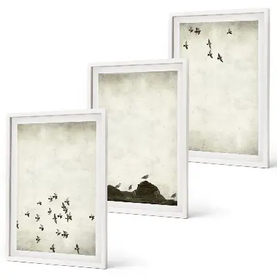 Three-piece wall art set minimalist birds in flight style