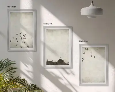 Three-piece wall art piece Birds in flight minimalist style