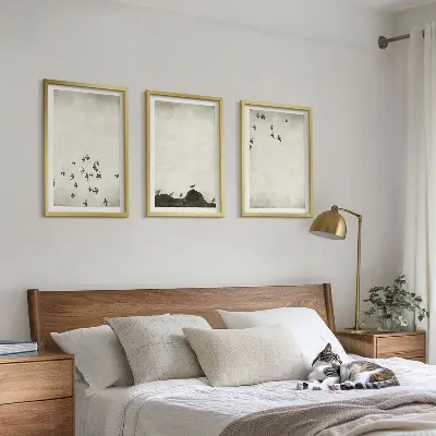 Three-piece wall art set minimalist birds in flight style