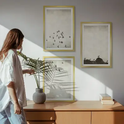 Three-piece wall art set minimalist birds in flight style