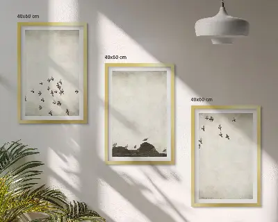 Three-piece wall art set minimalist birds in flight style