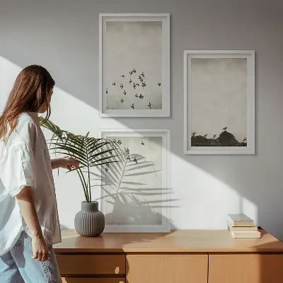Three-piece wall art set minimalist birds in flight style