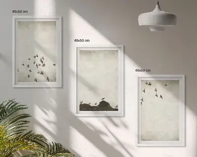 Three-piece wall art piece Birds in flight minimalist style