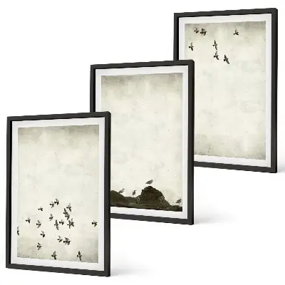 Three-piece wall art set minimalist birds in flight style