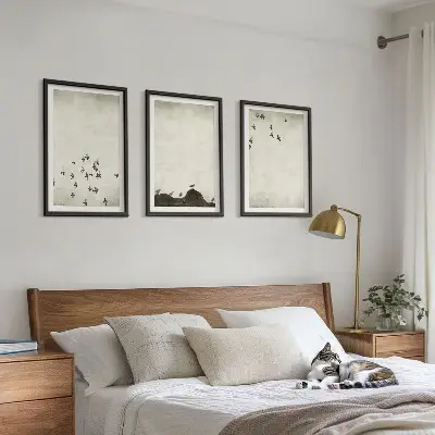 Three-piece wall art set minimalist birds in flight style