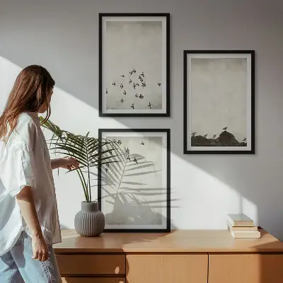 Three-piece wall art set minimalist birds in flight style