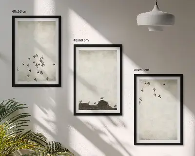 Three-piece wall art piece Birds in flight minimalist style