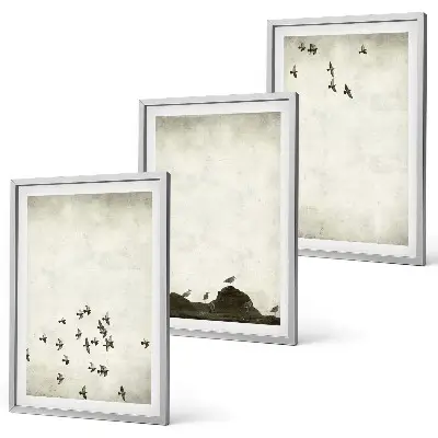 Three-piece wall art piece Birds in flight minimalist style