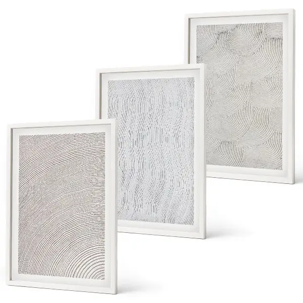 Set of 3 framed wall art pieces featuring geometric sand patterns