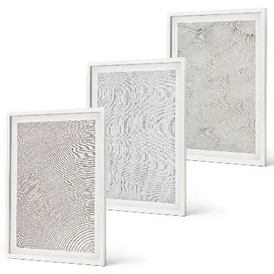 Set of 3 framed wall art pieces featuring geometric sand patterns
