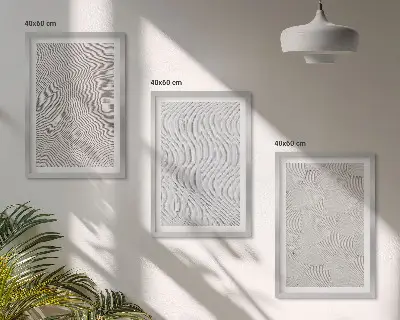 Set of 3 framed wall art pieces featuring geometric sand patterns