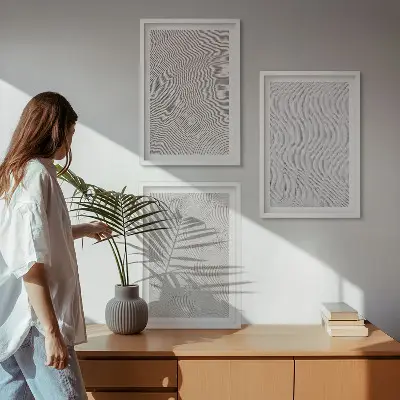 Set of 3 framed wall art pieces featuring geometric sand patterns