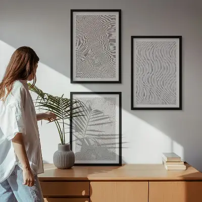 Set of 3 framed wall art pieces featuring geometric sand patterns