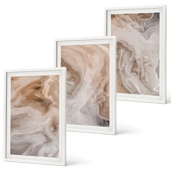 Set of 3 framed wall art pieces featuring marble abstract textures