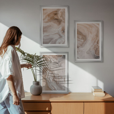 Set of 3 framed wall art pieces Marble abstract textures