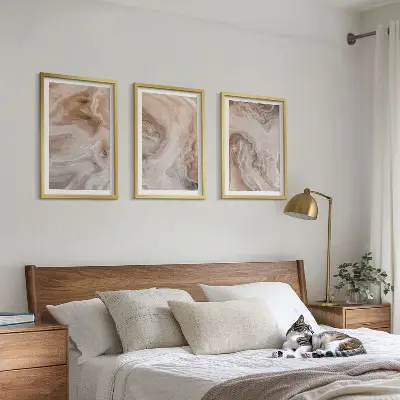 Set of 3 framed wall art pieces featuring marble abstract textures