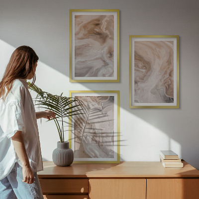 Set of 3 framed wall art pieces Marble abstract textures