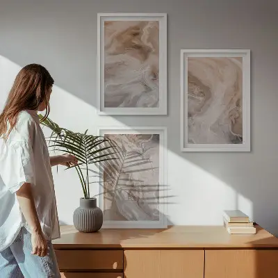 Set of 3 framed wall art pieces featuring marble abstract textures