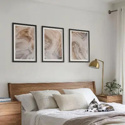 Set of 3 framed wall art pieces featuring marble abstract textures