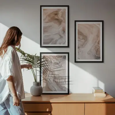 Set of 3 framed wall art pieces featuring marble abstract textures
