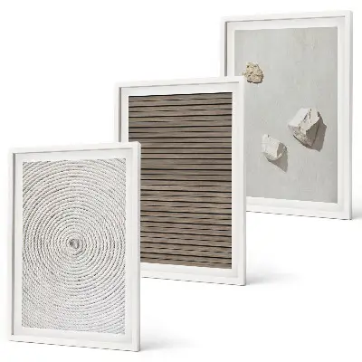 Three-piece wall art set natural wood and stone texture print