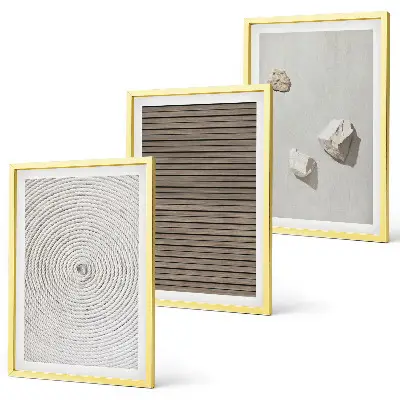 Three-piece wall art set natural wood and stone texture print