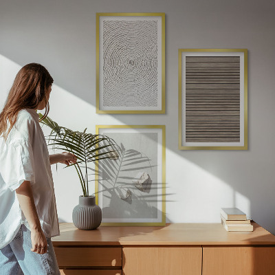 Three-piece wall art piece Natural textures wood stone